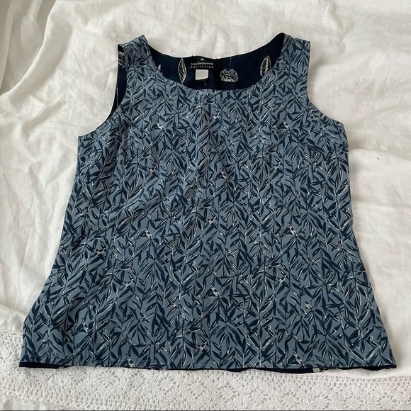 Liz Claiborne Collection Sz 6 Blue 100% Silk Top Plants Leaves - Picture 1 of 5